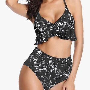 SouqFone High Waist Bikini Black White NWT